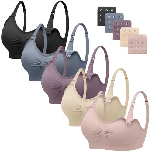 Image of Angelhood Nursing Bra 5 Pack Womens Maternity Breastfeeding Seamless Wireless Sleep Bra with Extenders