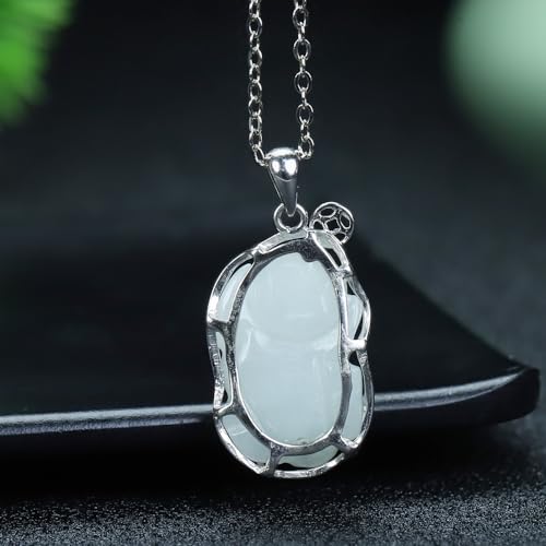 Chaîne de clavicule en jade vert pendentif émeraude et argent 925 - 6