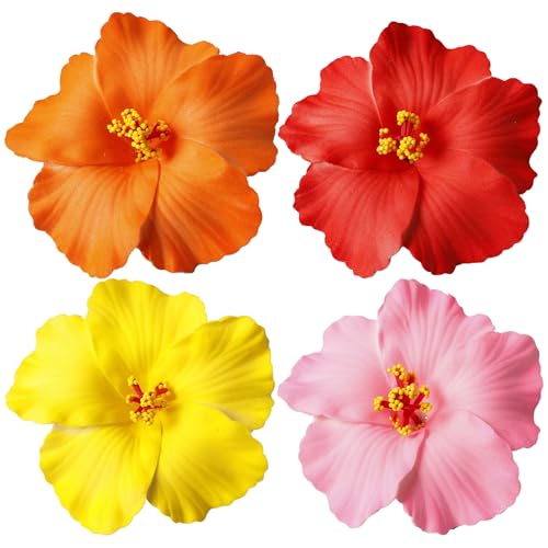 Pinzas para el cabello Hawaiian Flower, set de 4 clips flor Hibisco para mujer, accesorios tropicales para fiestas y vacaciones en la playa