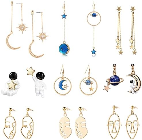 Weird Cute Fun Cool Aesthetic Earrings Abstract Face Earrings Star and Moon Earrings Lesbian Earrings Long Drop Dangle Earrings for Girls and Women