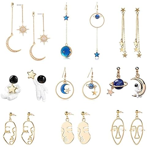 Weird Cute Fun Cool Aesthetic Earrings Abstract Face Earrings Star and Moon Earrings Lesbian Earrings Long Drop Dangle Earrings for Women and Teen Girls Cover