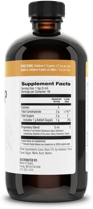 Miniatura 2 de Norm's Farms Jarabe de bienestar de baya de saúco negro + miel, canela y clavo, apoyo inmunológico natural, Kosher, sin gluten, sin OMG, 2 botellas