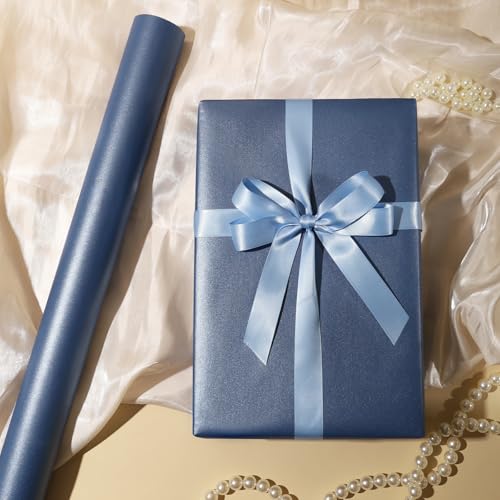LaRibbons Blue Wrapping Paper, Mini Roll-17 Inch x 33 Feet, Solid Color Pearly-Lustre Birthday Gift Wrap Paper Rolls, Perfect for Graduation, Wedding, Birthday, Holiday by LaRibbons - Used condition - Image 3