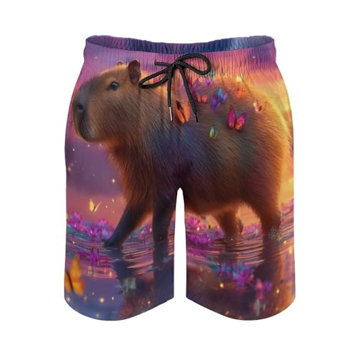 Cute Capybara Butterfly Sunset Mens Swim Trunks Quick Dry Beach Swimming Shorts with Mesh Lining and Pockets3