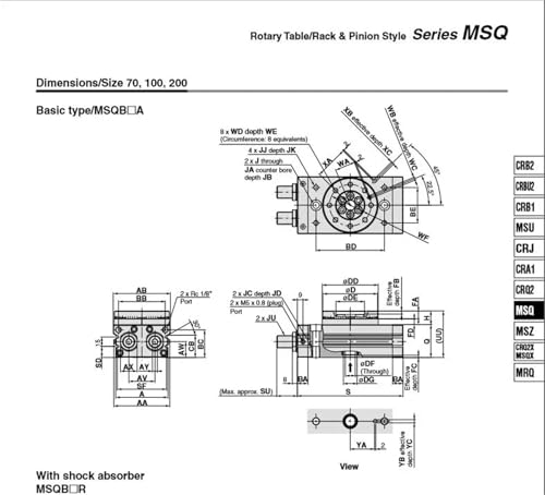 Vérin pneumatique rotatif MSQB 20R avec angle de rotation réglable