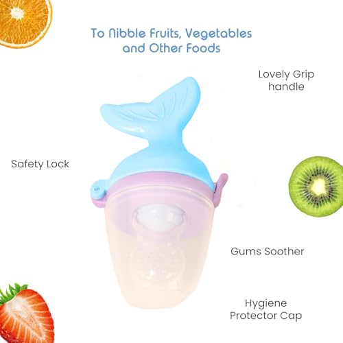 Image of Baby Skin Care Powder Talcum Puff Case Cum Container Box With Fruit Feeder Nibbler Teether For Babies /Kids /Toddler /New Born BPA Free (PATTERN 47)