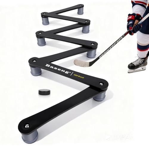 Baseng Hockey Stick Handling Trainer | Adjustable Hockey Training Equipment for Puck Control Hand-Eye Coordination & Reaction Time | Portable On/Off Ice Trainer for All Ages 7 Sections(Grey)