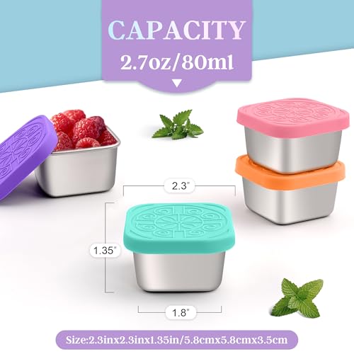Image of Qukaka 6x2.7 Oz Salad Dressing Container to Go,Handy Leakproof Stainless Steel Meal Prep Containers Reusable,Sauce Containers for Lunch Box, Picnics, Travel, Office and Kitchen Storage-Square