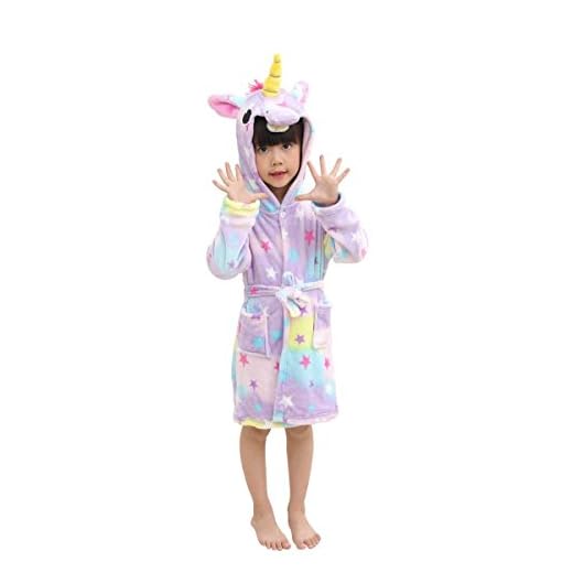 LANTOP Bata Suave para Niños Cómodo Unicornio Franela Encapuchado Regalo Ropa De Dormir Cuatro Estaciones