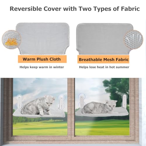 DijiuGoya Poleiro de Janela de Gato, Rede de Janela Sem Fio para Gatos Dentro com 4 Ventosas Fortes,