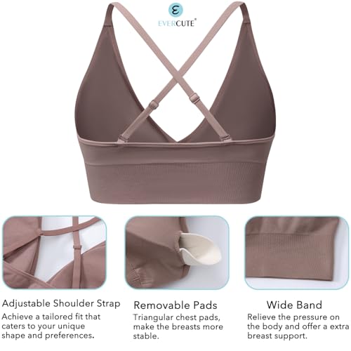 Image of Evercute Women's Sports Bras 3 /4 Pack Adjustable Deep V Neck Bras Wireless Spaghetti Strap Criss Cross Padded Low Support Bra