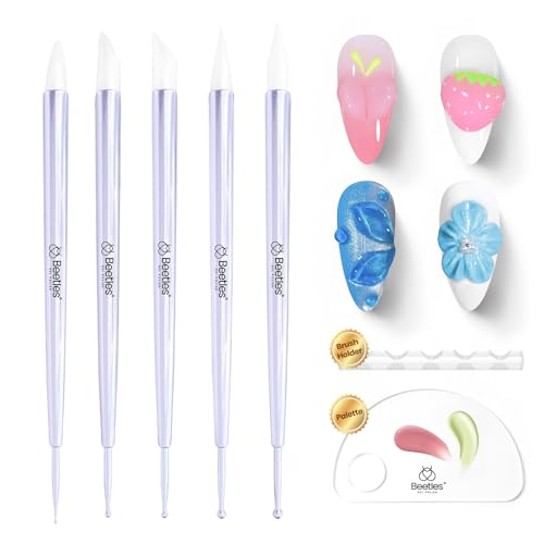 Beetles 5PCS Nail Art Dotting Tools Nail Art Sculpture Pen, Dual-Head Resin Nail Art Tools, Carving Drawing Tool, Silicone Brushes Set Pottery Clay Sculpting Tools Modeling Painting Tool DIY Art