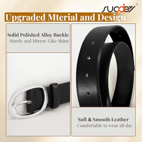SUOSDEY Leather Belts for Women, Ladies Waist Belt with Liquid Shape Buckle for Jeans Pants Dresses,1.4" width4
