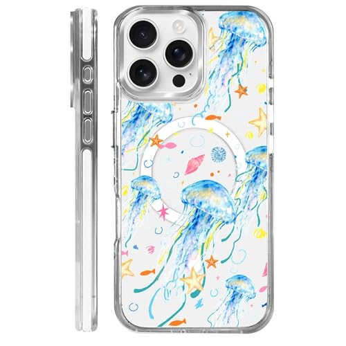 Coque rigide anti-chute iPhone 16 Pro Max transparente Magsafe méduse