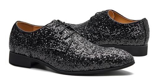 Image of Men's Glitter Oxford Dress Shoes Loafer Burgundy, Lace-up Design,Sparkly Glitter Encrusted for Wedding Prom Black Golden Silver Wine red