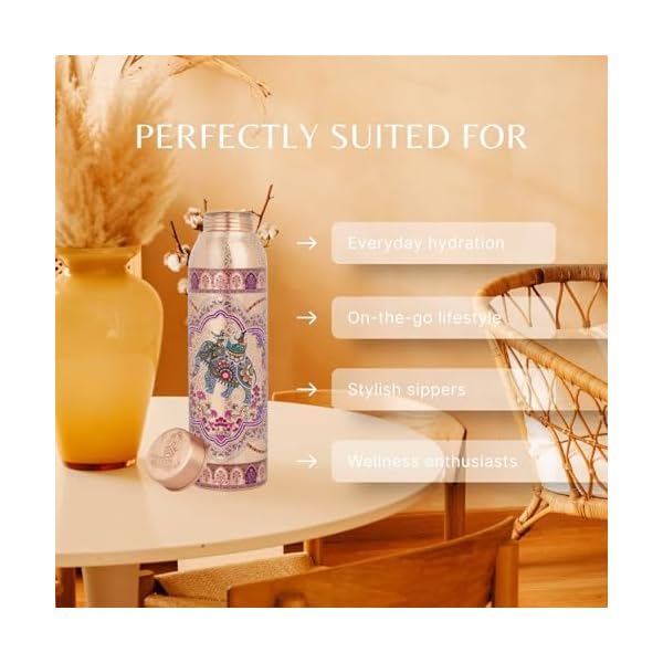 NORMAN JR Copper Water Bottle 1L - Ethnic UV Print, an Ayurvedic vessel made from pure copper - helps you drink more water, with many health benefits in Gift Box - Pack of 3 - Image 5