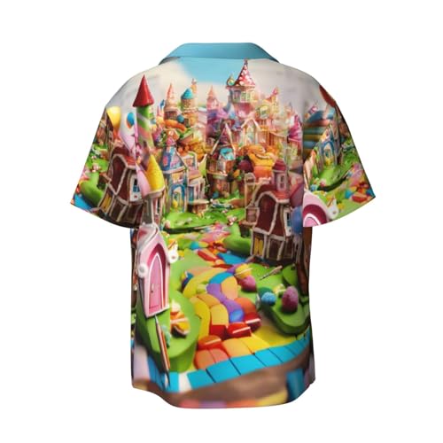 Candy Land Print Stylish Men's Casual Shirts,Short Sleeve Dress Shirts for Men,Polyester Button Down Shirts2