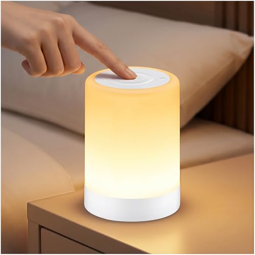 Auxmir Lámpara de Mesita de Noche sin Cable 3000mAh, Luz Nocturna Táctil Regulable con 256 RGB, Temporizador 1/2/3H y Memoria, USB-C, Lámpara LED para Bebé, Dormitorio y Lactancia