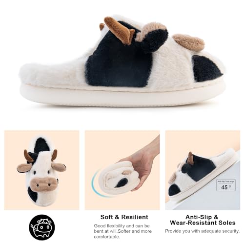 Cow Animal Winter House Slippers - Cute Fuzzy Slippers for Women & Men3