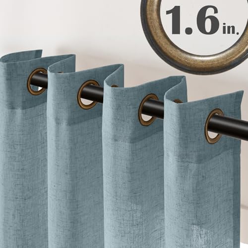 Image of jinchan Linen Curtains 96 Inch Light Filtering Grommet 2 Panels Blue