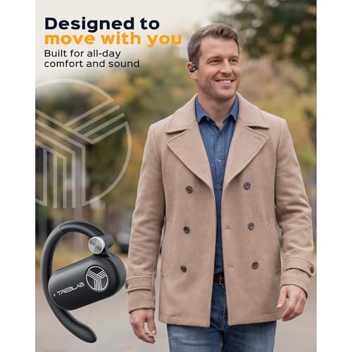 Image of TREBLAB X-Open Ear Earbuds Wireless Bluetooth, IPX5 Earhook | 9H battery, wireless charging case, 14.2mm driver, dual mics, BT 5.4, touch control, gaming mode, 33ft range