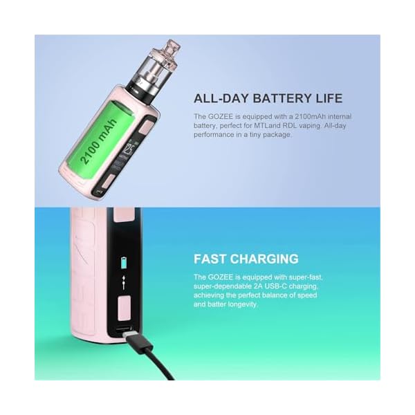 In-nokin GOZEE Go Z+ Kit (Rose) 6 W-60 W Batterie intégrée 2100mAh 3,5 ml Atomiseur Go Z+ Tank Bobine Z Coil 0,3/0,8ohm MTL/RDL Vaporisateur E-Cigarette Kit GOZEE Mod Original - No Nicotine