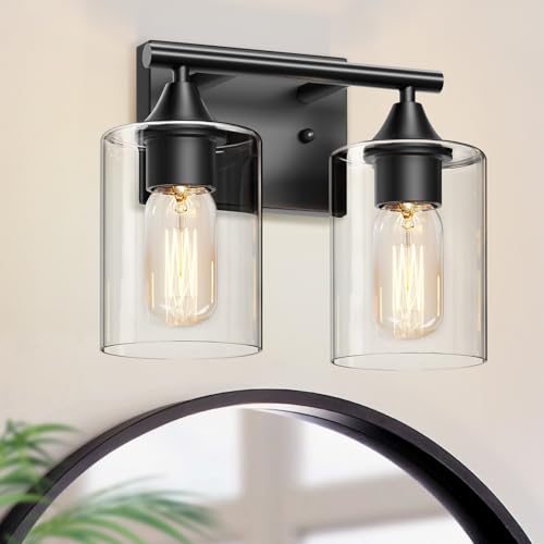Image of Vanity Lighting Fixtures,2-Light Bathroom Lights Over Mirror,Modern Sconces Wall Lighting with Clear Glass Shade,Light Fixture for Bathroom Bedroom Living Room Vanity Table Hallway