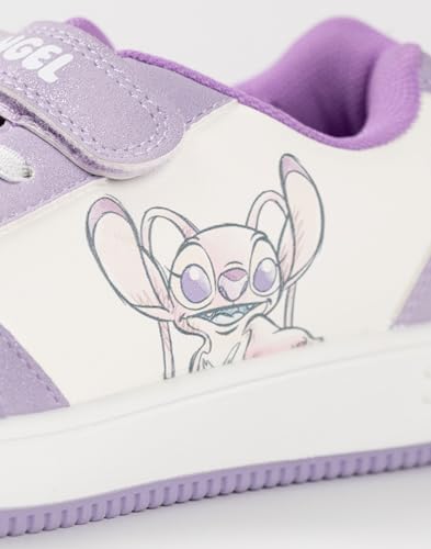 Disney Lilo & Stitch Girls Purple & White Trainers | Hook and Loop Closure Footwear for Kids | Stitch & Angel Characters4