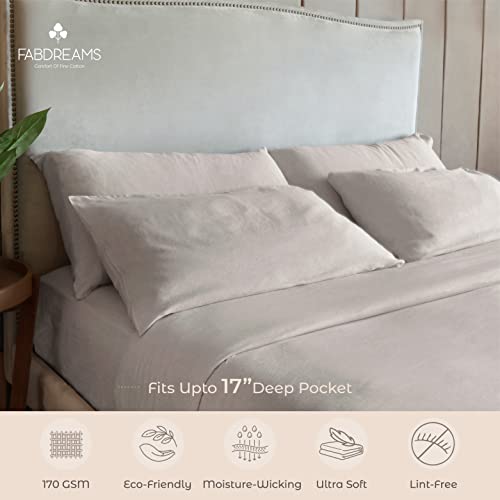 Fabdreams Organic Linen King Sheet Set | Linen Sheets | Linen Sheets King | Cooling Sheet Set | 1 Fitted Sheet King Size, 1 Flat Sheet, 2 Pillowcase | Organic Sheets King | Natural #TOP2