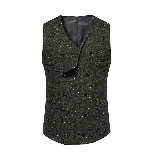 Mens Work Vest Lightweight Business Casual Dress Waistcoats Wedding Double Breasted Formal Vests For Suits Tuxedo