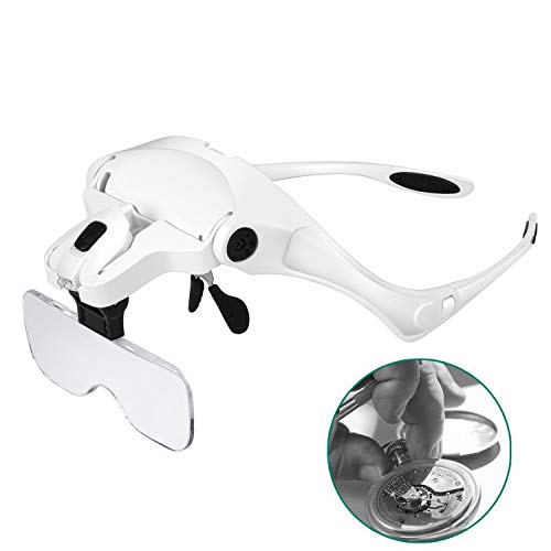 Head Magnifier with Light and 5 Pieces Detachable Zoom Lenses 1X to 3.5X