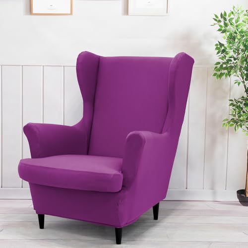 Pack de 2 Fundas de sillón orejero Extensible, Spandex Lavable Antideslizante para Dormitorio y salón,Violeta,Talla única