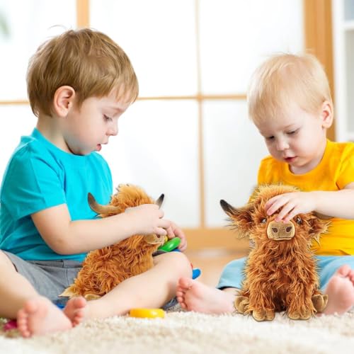 ZOOMPIL Hochlandkuh Plüschtier, 25cm Hochlandkuh Stofftiere, Stofftier Figur Spielzeug Rind, Kuschel Langhaar Stier SpielzeugSpielzeugpuppe Plüschtier für Kind
