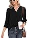 VIISHOW Women's Casual Boho Floral Printed V Neck Tops 3/4 Sleeve T Shirt Blouses Black Large
