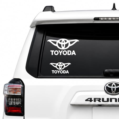 GRITKULTURE Toyoda Parody Funny Graphic Vinyl Decals 2 Pack for Toyota Tacoma and Tundra, 4runner with Squeegee Easy Installation (Pure White Gloss)