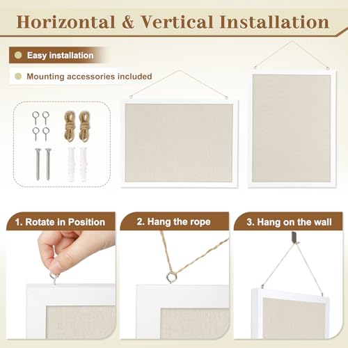 2-Pack Double-Sided Cork Board with Linen, 16" x 12" Hanging Wood Framed Bulletin Board, Picture Display Vision Board Corkboards for Wall Room School Office Decor, 20 Pushpins (Vin image 3
