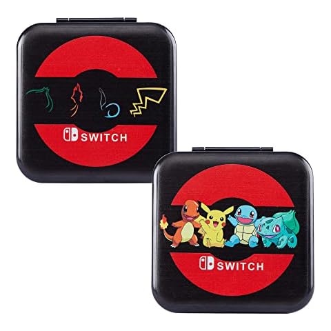 PERFECTSIGHT Game Card Case for Nintendo Switch & Switch Lite, 12 Game Holder Cartridge Case for Switch Game Cards and 12 SD Cards, Compact & Portable Game Storage Case Box - Black Pokemon Cover