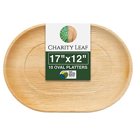 Charity Leaf Disposable Palm Leaf 17" x 12" Trays (10 pieces) Bamboo Like Serving Platters, Disposable Boards, Eco-Friendly Dinnerware For Weddings, Catering, Events Cover
