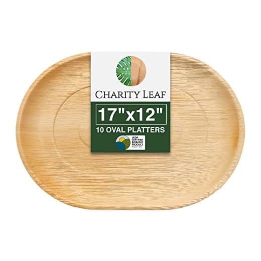 Charity Leaf Disposable 17" x 12" Bamboo Trays (10 pieces) Bamboo Serving Platters, Disposable Boards, Eco-Friendly Dinnerware For Weddings, Catering, Events