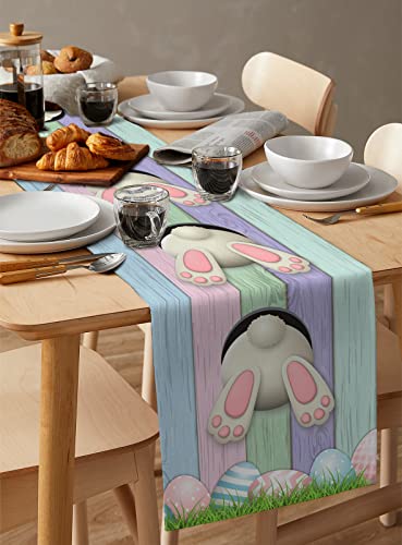 Easter Eggs Table Runners 36 Inches Long, Easter Rabbit Colorful Wood Grain Table Runner Dresser Scarves,Non-Slip Kitchen Dining Table Decor For Wedding Farmhouse Party Holiday Dinner #TOP4