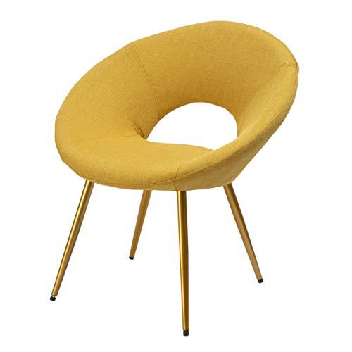 Baroni Home Sillón de Terciopelo, Redonda, tapizada, Patas Dorado Brillante, Silla para Salòn, Comedor, Dormitorio, 55x58x78 Cm - Amarillo Ocre