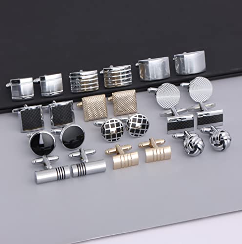 FIRAZIO 12 Pairs Cufflinks for Men Classic Tone Cuff Links Silver Black Striped Disc Square Rectangle Cuff Links Shirt Suit Men’s Cufflinks For Wedding Groom Business Elegant Gift3