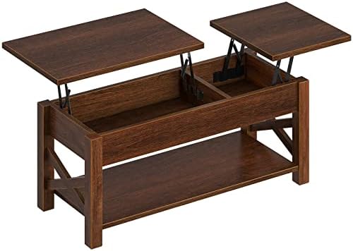 Rolanstar Coffee Table 47.2", 2 Way Lift Top Coffee Table with Hidden Compartment, Lift Top Coffee Table with Open Shelf & X Wooden Support, Farmhouse Center Table for Living Room, Espresso