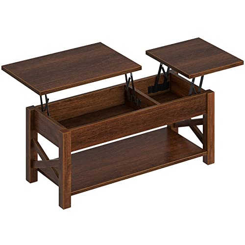 Rolanstar Coffee Table 47.2", 2 Way Lift Top Coffee Table With Hidden Compartment, Lift Top Coffee Table With Open Shelf & X Wooden Support, Farmhouse Center Table For Living Room, Espresso #TOP5