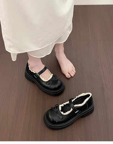 ZQW Women’s Cute Mary Jane Flats with Bow Lace Japanese Kawaii JK Uniform Lolita Shoes Outfit Daily Wear Sweet School Girl4