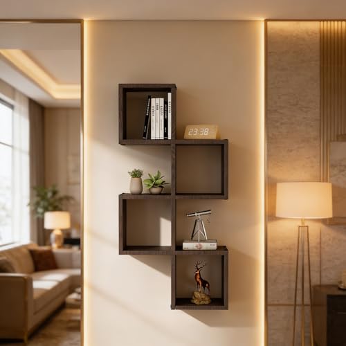 Image of Aura Multipurpose Modular Wall Racks /Shelves /Organiser /Decor Particle Board Wall Shelf (Number of Shelves - 7, Brown)