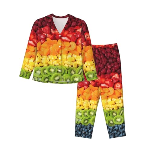 Ensemble de pyjama manches longues haut de gamme pour femme au motif imprimé fruits colorés
