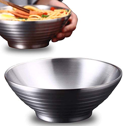 Qualizon 188 Stainless Steel Double Layer Heat Resistant Ramen Bowl for SaladNoodleSoupCerealDessert 87Inch 45Oz