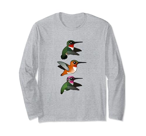 Cute Cartoon Hummingbirds In Flight Ruby, Rufous, Anna's Long Sleeve T-Shirt