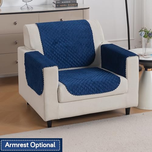 Image of HOKIPO Quilted Sofa Cover 1 Seater for Seat & Back, Washable Kids & Pet Friendly Sofa Cover, 'Quilt Classic' Navy Blue (IN-925-NBL*2)